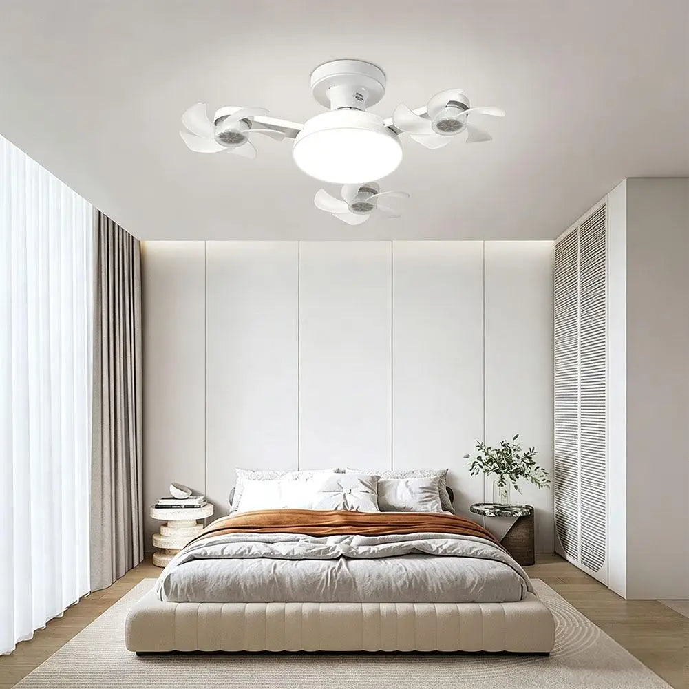 2026 New Drone Style Ceiling Fan Light E27 Base Remote Controlled Dimmable 3 Color LED Design Retractable Blades for Living Room