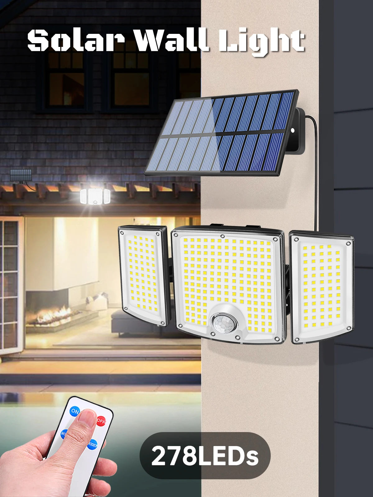 Solar Garden Light Outdoor 278 LED IP65 Waterproof 3 Modes Remote Adjustable Angle Solar Wall Lamp for Yard Porch Barn Driveway