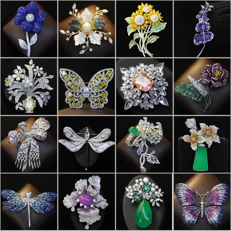 2026 Woman Brooches Luxury Designer Rose Butterfly Dragonfly Vase Bow Broche Pin Micro-inlaid Zircon Elegant Coat Accessories
