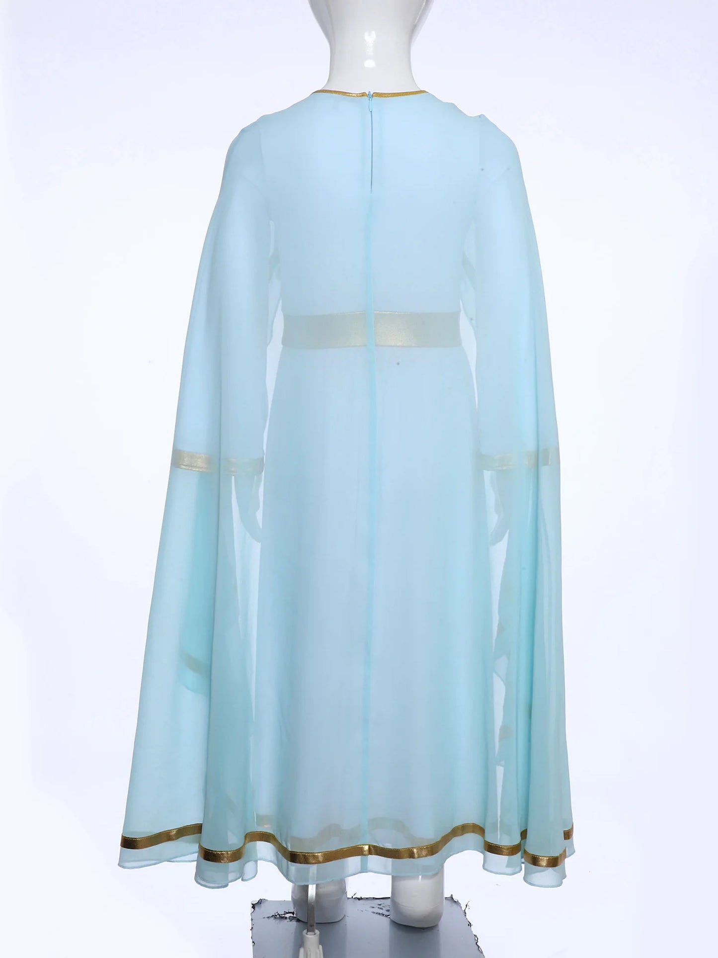 Halloween Virgin Mary Costume for Kids Girls Fancy Greek Princess Cosplay Long Sleeve Ruffle Dress with Chiffon Cape Theme Party