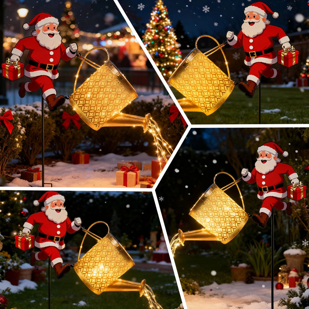 New Metal Santa Watering Can Solar Garden Light - Festive Atmosphere Outdoor Decorative Lamp with Light Projection for Christmas