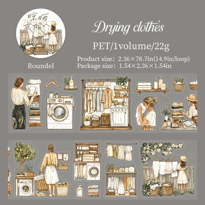 JIANWU 60mm*200cm Weekend Daily Series Vintage Character Life Landscaping Material Collage PET Tape Creative Journal Stationery