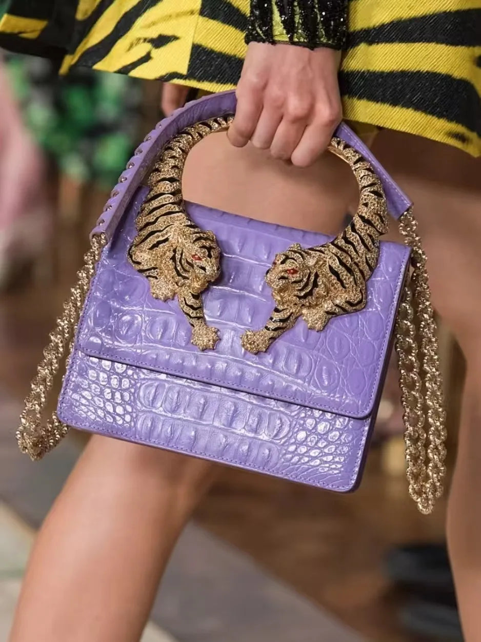 Chic Handbags For Women In Genuine Leather, By Luxury Brand With Decorative Elements, Timeless And Versatile Accessory