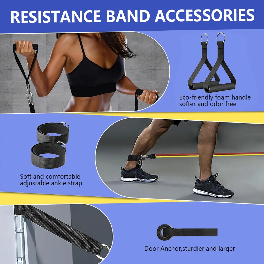 Resistance Band Set, Exercise Bands,Work Out Bands with Handles for Men and Women Fitness, Strength Training Home Gym Equipment