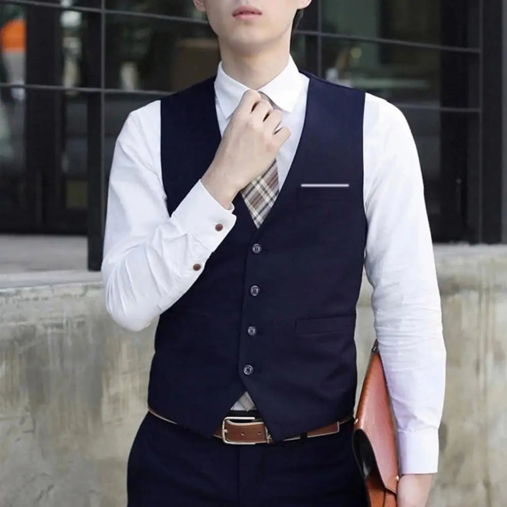 2025 British Style Men Business Vest Deep V Neck Single breasted Formal Suit Waistcoat Classic All Match Men Waistcoat