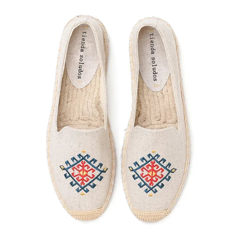 Women's Casual Flats Shoes with Embroidered Hemp Flat Platform Round Toe Spring/Autumn Comfortable