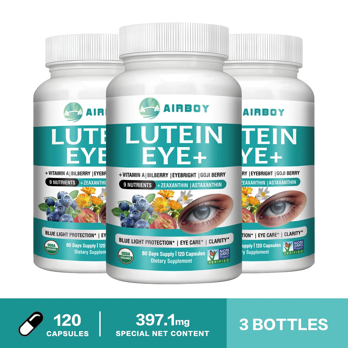 Lutein Eyes - Bilberry Extract and Zeaxanthin - Support Eye Strain and Vision Health, Macular Health
