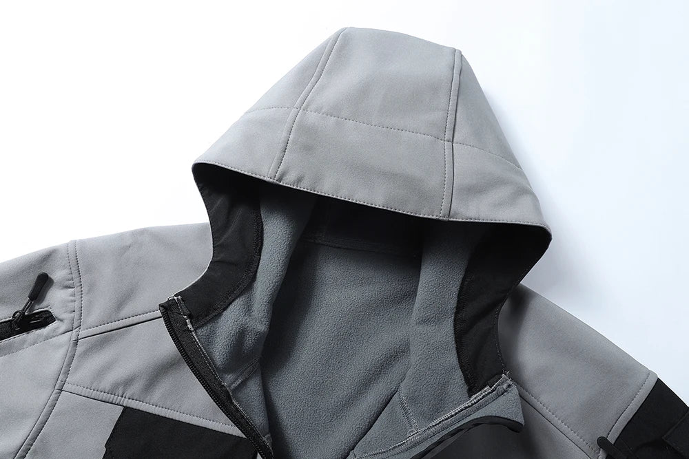 Men's hooded tactical jacket for autumn and winter outdoor windproof waterproof warm hiking camping and fishing durable jacket