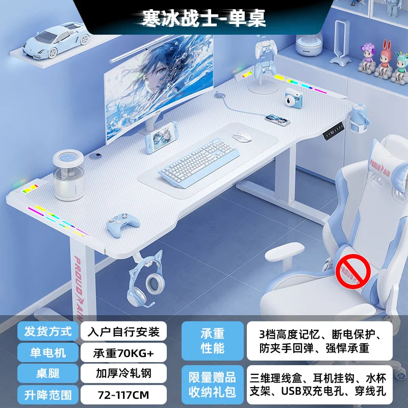 white elegant Computer table Modern Luxury elegant design elevable desk high-end fashion escritorios gaming bedroom furniture