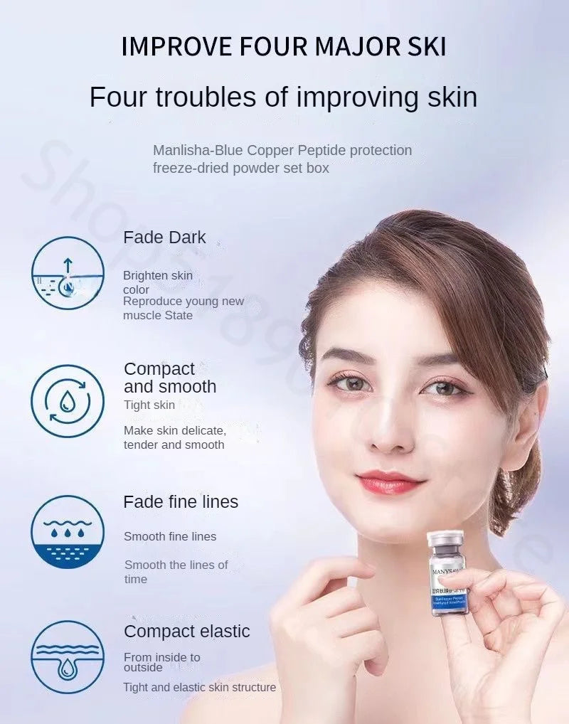 Blue Copper Peptide Repair Lyophilized Powder Box Freeze-dried Firming Essence Anti Aging Shrinks Pores Face Serum Skin Care Set