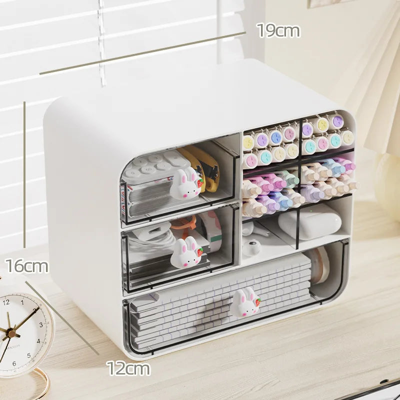 2-layer Cartoon Creative Pen Holder Storage Box Office Desktop Rabbit Makeup Organizer Children's Girls Student Desk Organizer