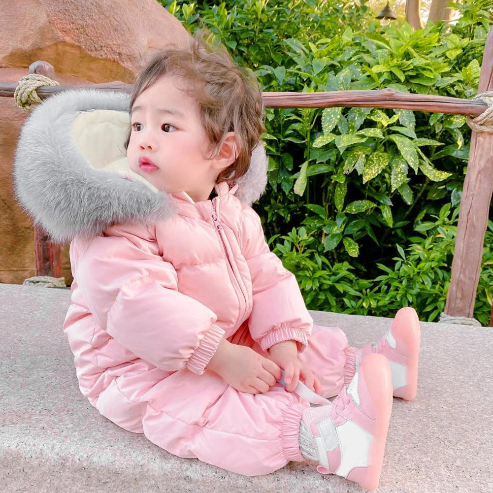 Baby Fur Hooded Jumpsuit,Waterproof -30 Degrees Snowsuits,Toddler Children's Winter Overalls,Infant Boys Girls Down Jacket 1-3T