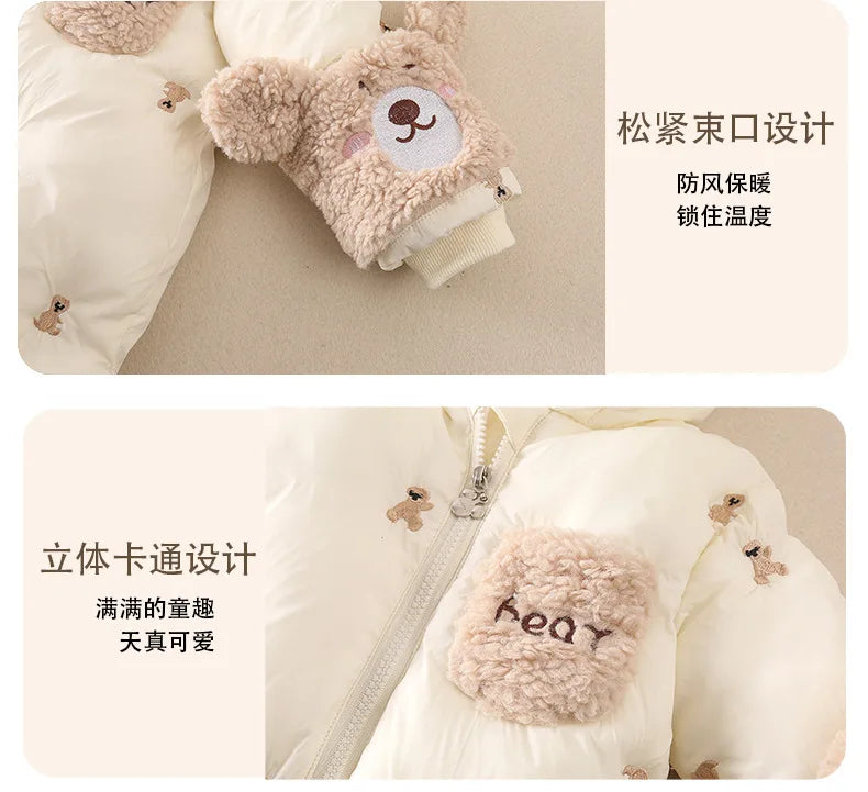 AYNIGIELL Winter Baby Jumpsuit Thick Warm Infant Hooded Inside Fleece Rompers Newborn Boy Girl Overalls Outerwear Baby Sets