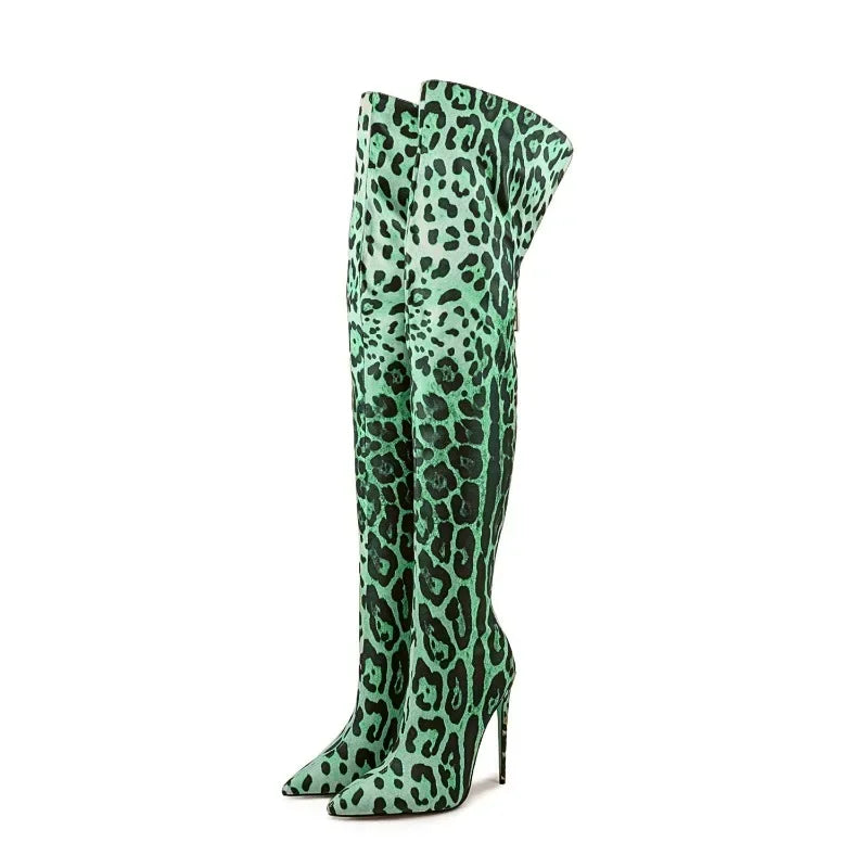 2024 Women's Euro-American Zebra Print Over-the-Knee Boots - Paneled Pointed-Toe Back-Zipper Stiletto, Plus Size Fashion Chic