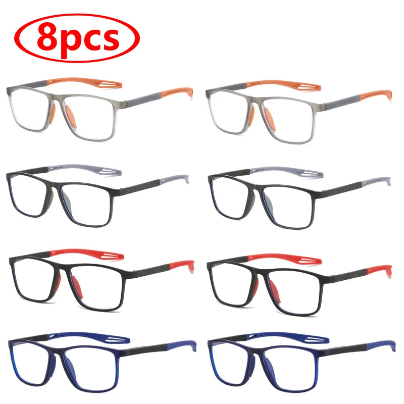 1pcs/8pcs Sets Sport Reading Glasses Men TR90 Anti Blue Light Presbyopia Eyeglasses Men Hyperopia Optical Eyewear Diopters