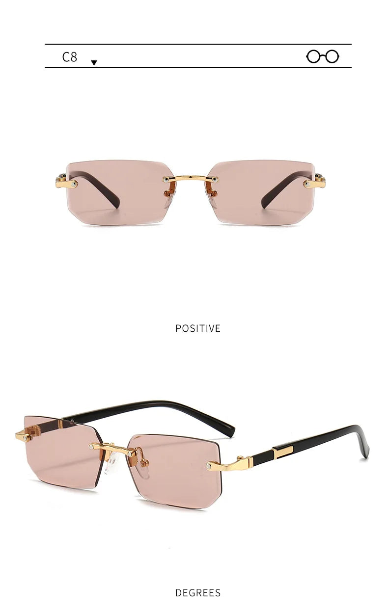 Rimless Sunglasses Rectangle Fashion Popular Women Men Shades Small Square Sun Glasses For Female Male Summer Traveling Oculos