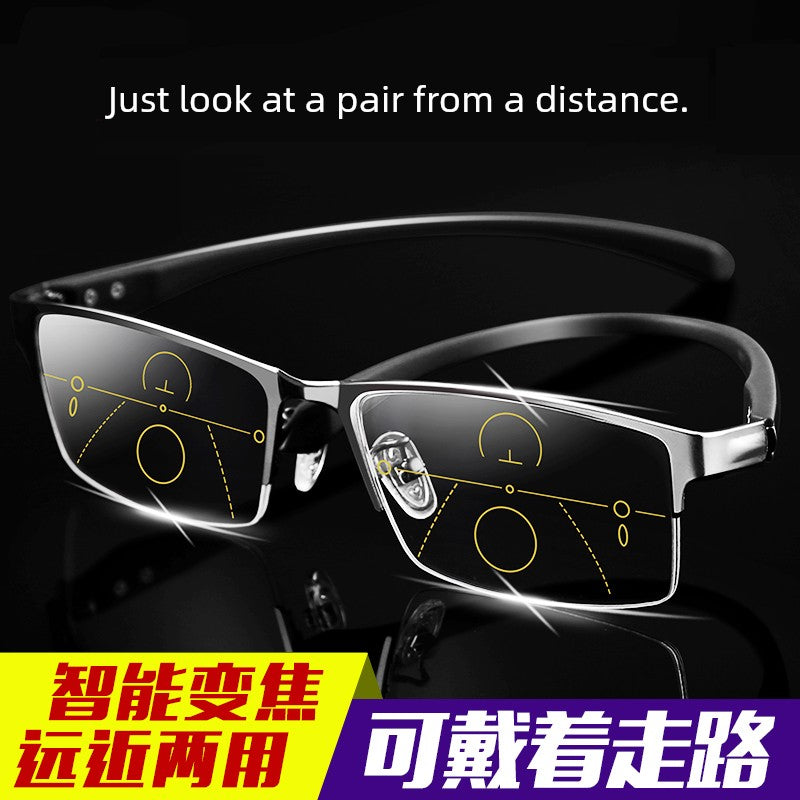 Reading Glasses Men's Automatic Adjustment Degree Intelligent Zoom Dual-Use HD Middle-Aged and Elderly Anti-blue Light Presbyopic Glasses