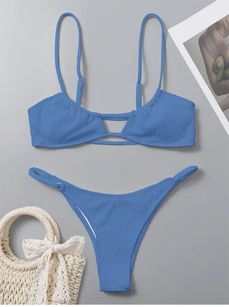 Sexy Ribbed Bandeau Mircro Mini Bikini Sets Two Pieces  Women Thong Swimsuit Female Bathing Suit Swimwear Biquini