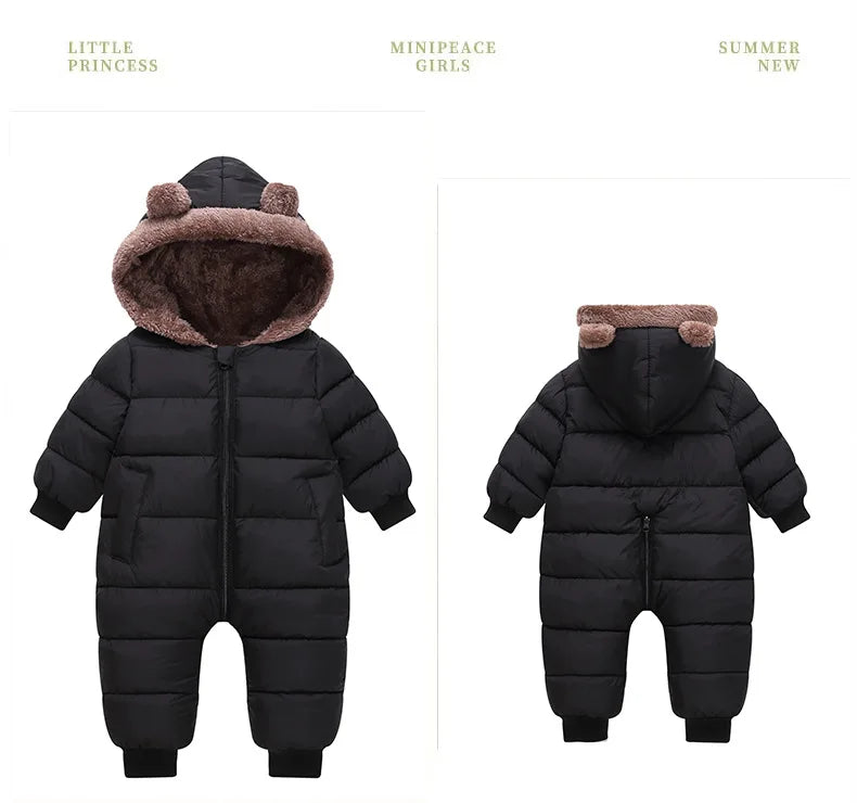 Autumn Winter Newborn Boys Girls Rompers Fleece-lined Zipper Keep Warm Hooded Bodysuits For Baby Kids Children Birthday Present