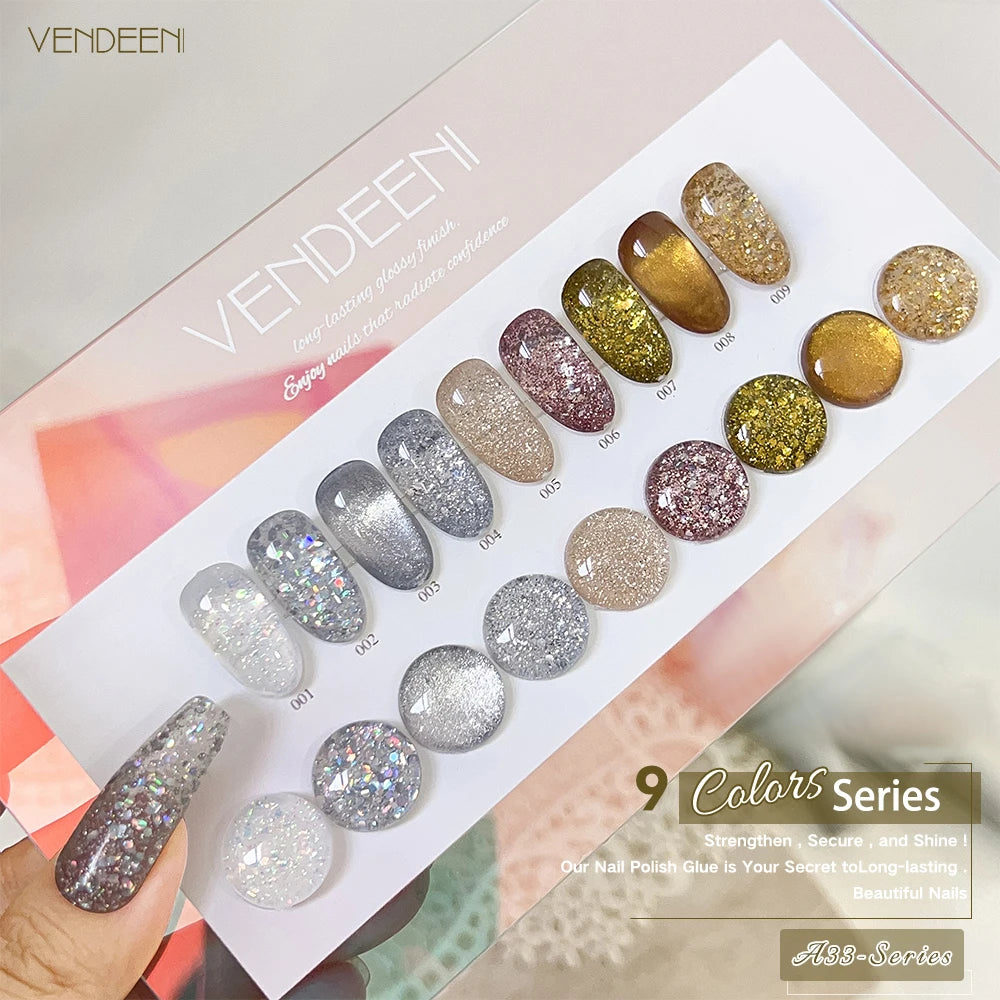 Vendeeni TPO HEMA Free 2025 Hot Sale High Quality 9-Color Nail Gel Polish Set Non-Toxic UV Gel Nail Art Kit for Nail Salon