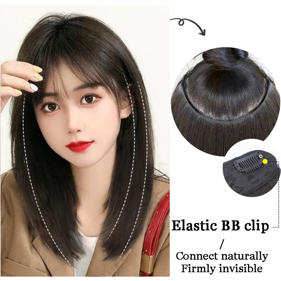 12Inch Synthetic V-shaped Layered 4 Clips Synthetic Long Straight Hair Extension Hairpiece Wig for Women