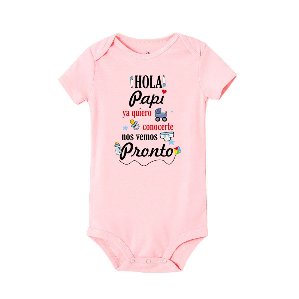 Hello Daddy I Want To Meet You See You Soon Print Baby Bodysuit Pregnancy Announcement Infant Outfit Newborn Short Sleeve Romper