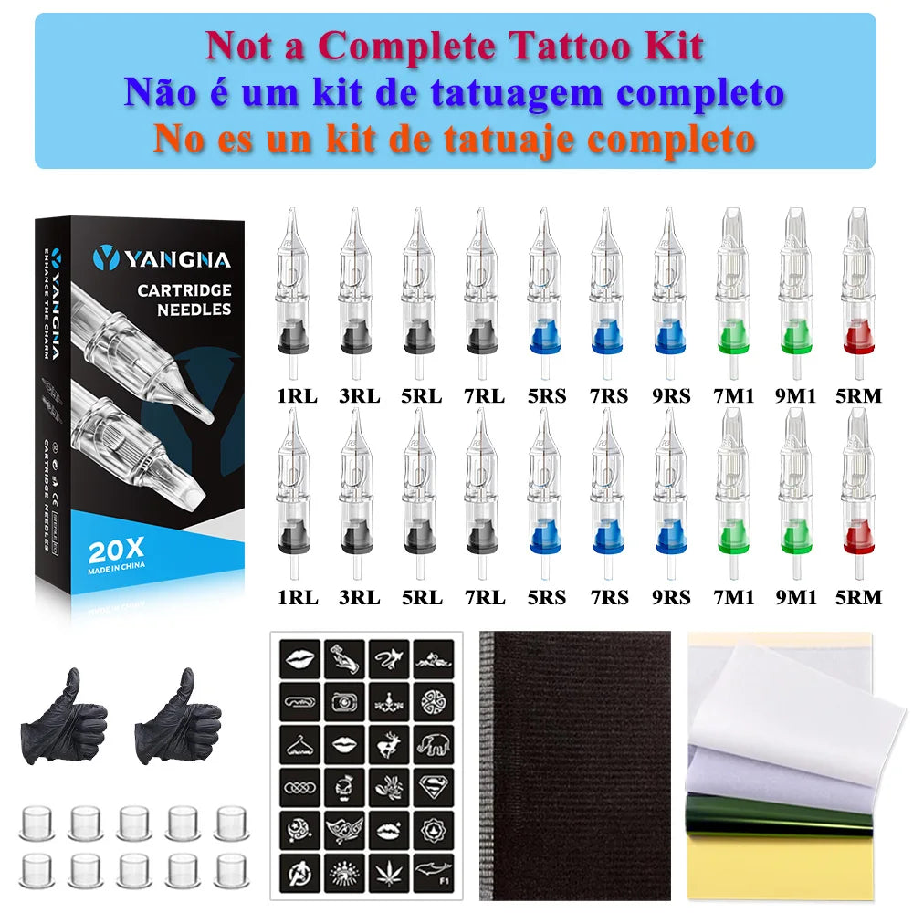 Professional Tattoo Machine Pen Kit with Cartridge Needles Power Supply Tattoo Inks Rotary Tattoo Pen Set for Beginners Body Art