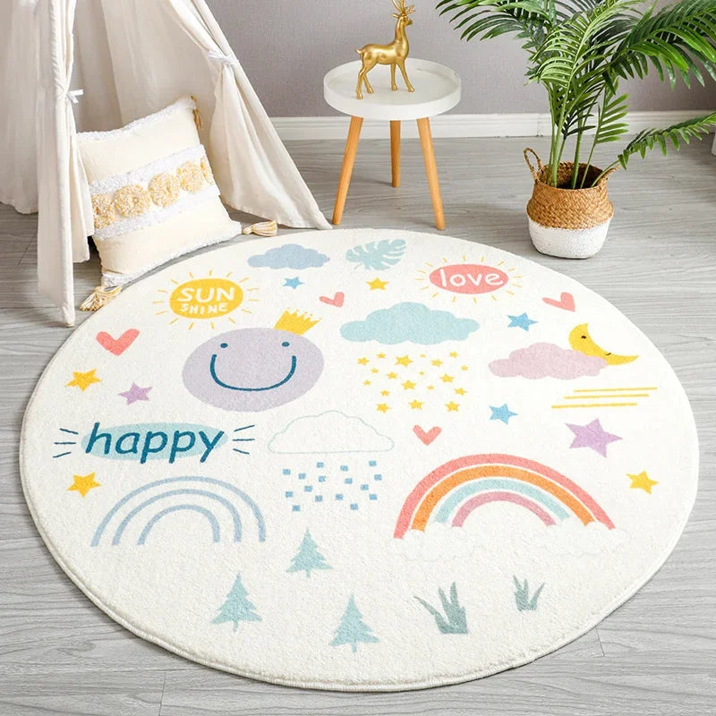 Rainbow cartoon Round Carpet Bedroom Animal Non-slip bedside area carpet Soft plush children's play mat Comfortable home decor