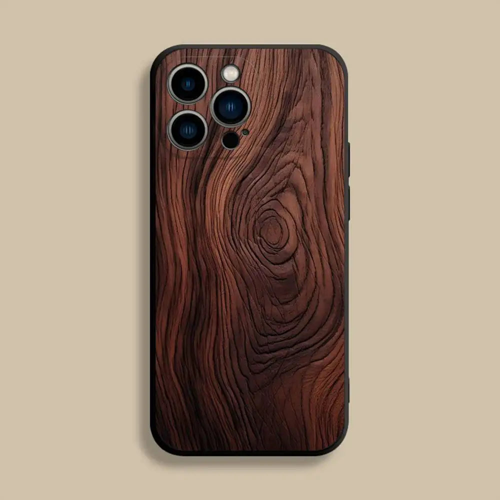 Natural Wood Phone Case For iPhone 17,16,15,14,13,12,Pro,Max,Plus,E,SE4,Air,Mini Black Soft Cover