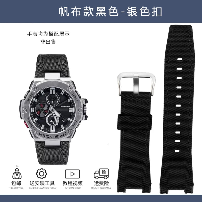 for Casio GST-S130/S110/S120/W130l/B100/W300 Strap Belt Genuine Leather Nylon Men's Watch Band Replacement bracelet Accessories