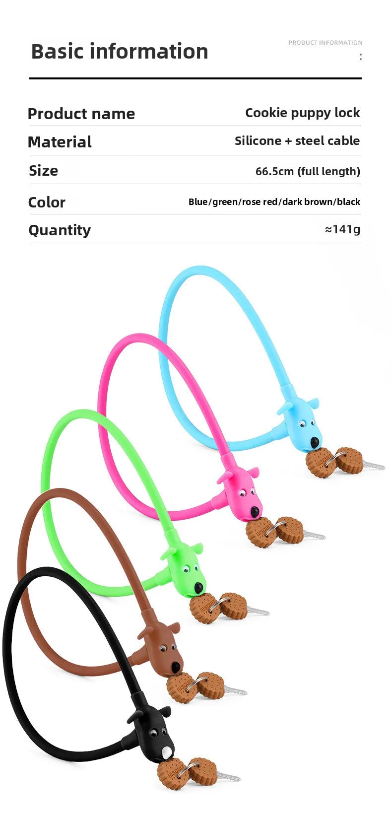 Bike Lock Creative Puppy Children's Bike Anti-theft Cute Cartoon Ring Portable Key Lock Cycling Gear Road Bike Riding Equipment