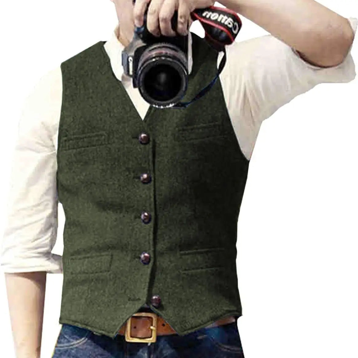 Men's Suit Vest Military Green Single Breasted Blended  Men Vest Denim Jeans Waistcoat Jacket Slim Fit Casual Formal Business