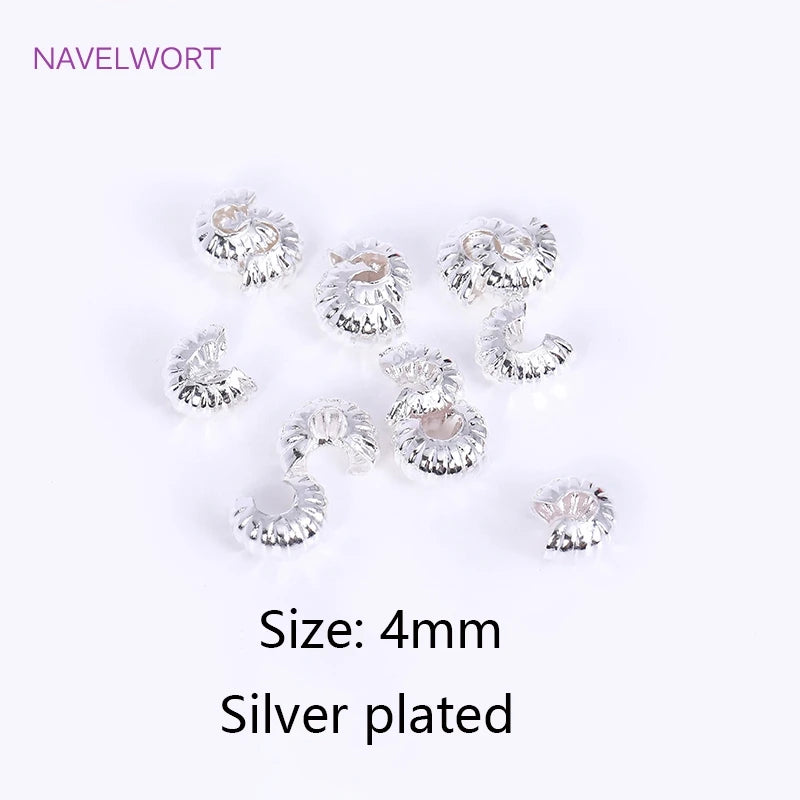 18K Gold Plated Brass Stripe Crimp End Beads Stopper Open Crimp Beads Covers DIY Handmade Crafts Accessories For Jewelry