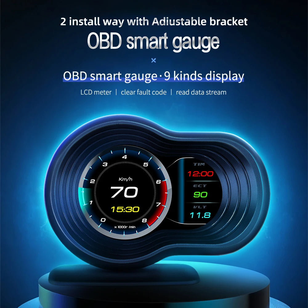 Smart Car HUD OBD2 Head Up Display F9 OBD Car On-board Computer Gauge Auto HUD Digital Odometer Water&Oil temp RPM Auto Meter