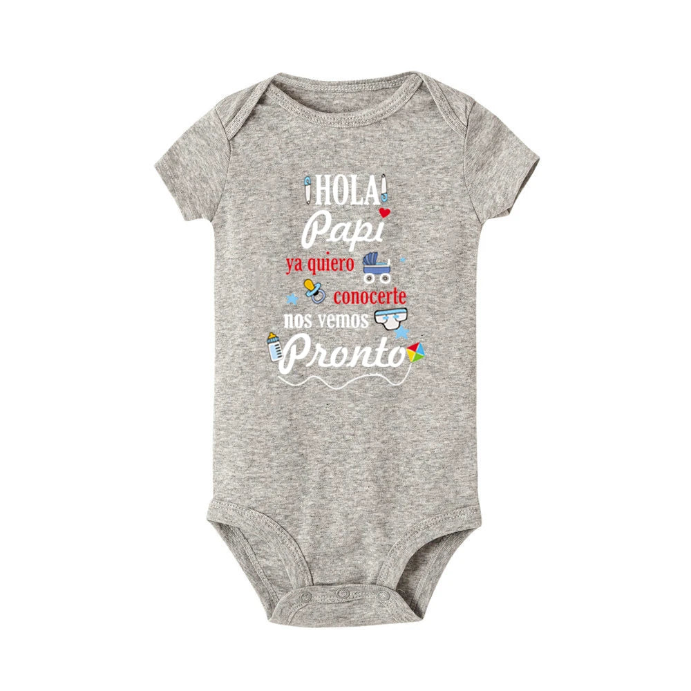 Hello Daddy I Want To Meet You See You Soon Print Baby Bodysuit Pregnancy Announcement Infant Outfit Newborn Short Sleeve Romper