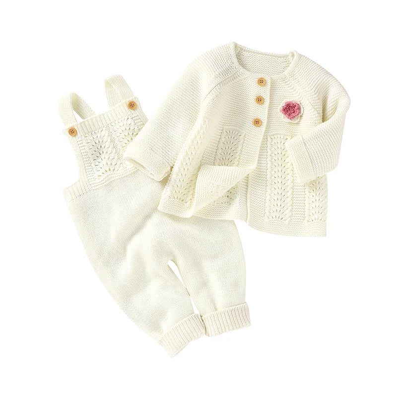 Baby Romper Set Knit Autumn Newborn Girl Boy Long Sleeve Coat Jumpsuit Outfit Hat 3PC Fashion Solid Infant Clothing Suit Sweater