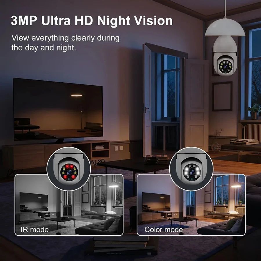 Bulb E27 Surveillance Camera Full Color Night Vision Automatic Human Tracking Zoom Indoor Security Monitor Wifi Miini IP Camera