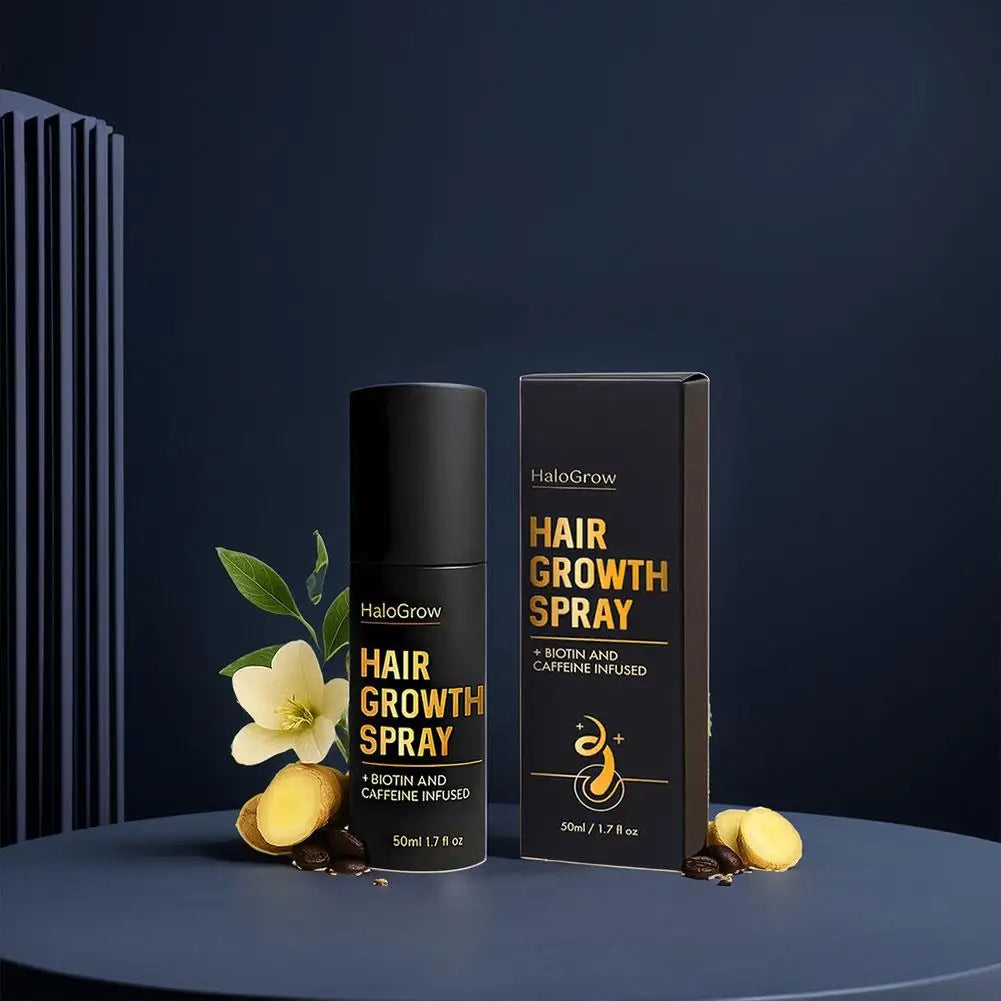 HaloGrow Hair Growth Spray Biotin Caffeine Castor Oil Infused Reduce Hair Loss Ginger Strengthen Root Advanced Hair Growth Spray