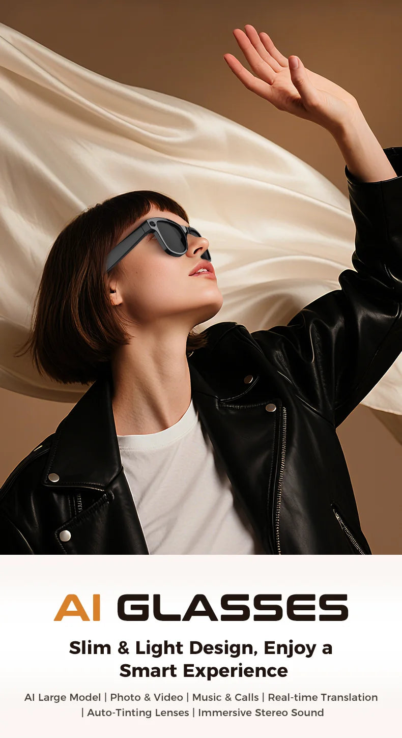 2025 New Intelligent AI Glasses 800W Pixel Camera HD 6K Video Recording AI Translation Music Control Intelligent Wearable Device