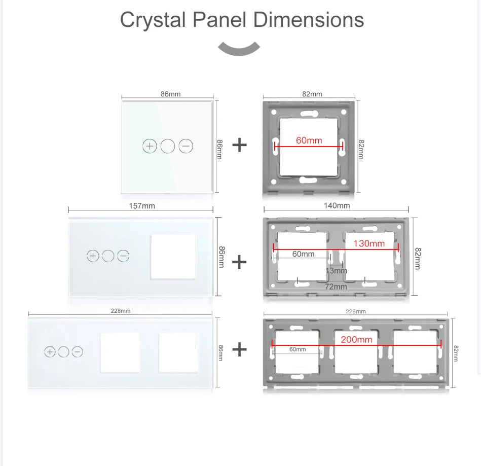BSEED 1/2Gang Touch Light Dimmer Switch Function Base 1/2Way EU Socket Type-c USB Part Wall Glass Panels DIY Free Combination