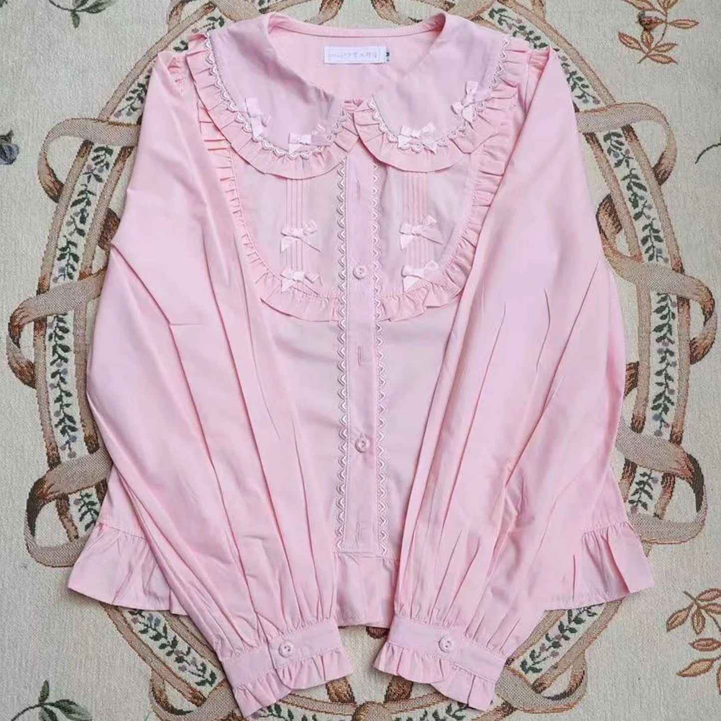 Spring Blouse Women Japanese Kawaii Cute Lace Patchwork Peter Pan Collar Shirt Vintage Sweet Embroidery Top Blusas