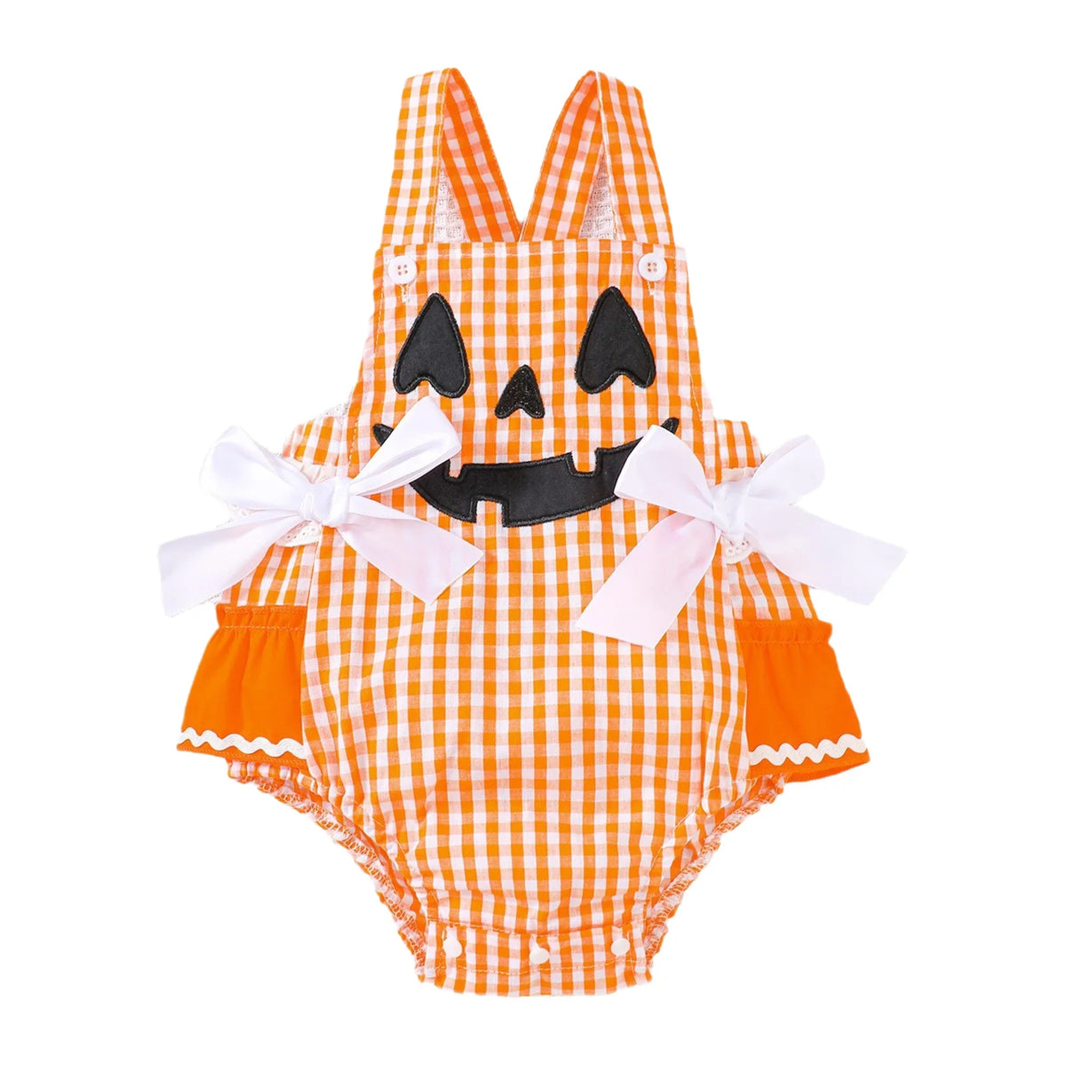 Infant Girls Halloween Theme Party Carnival Pumpkin Ghost Skeleton Cosplay Costume Skull Pumpkin Face Apparition Print Romper