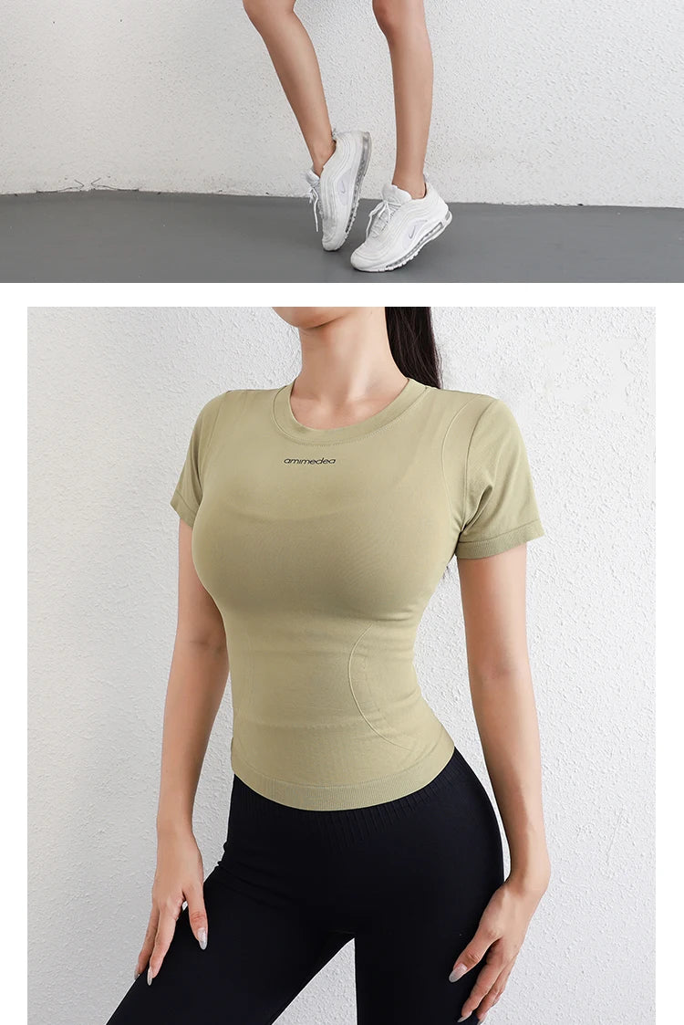 Fitness breathable short-sleeved yoga wear female tops high elasticity running quick-drying clothes sports tights t-shirt
