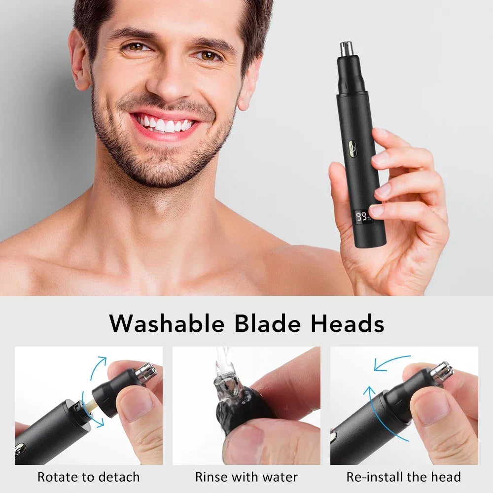 3 in 1 Electric Nose Hair Trimmer for Men Portable Digital Display Nose Ears Hair Eyebrow Trimmer 360° Roating Painless Safe