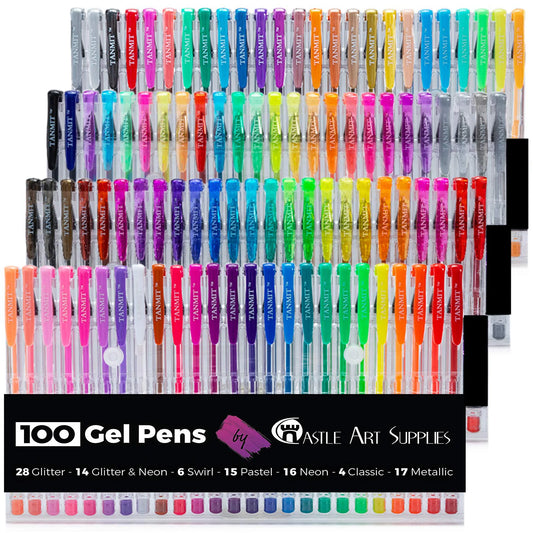 100 Colors Gel Pen Set Glitter Pen,Glitter,Neon Colored Ballpoint Pens for Adult Coloring Book Doodle DIY Greeting Card Painting