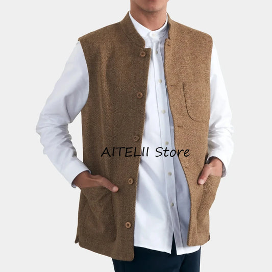 Elegant Man Vest for Men Men's Herringbone Vest Work Vests Mens Gilet Suit Male Gilete Waistcoat Sleeveless Casual Working Suits