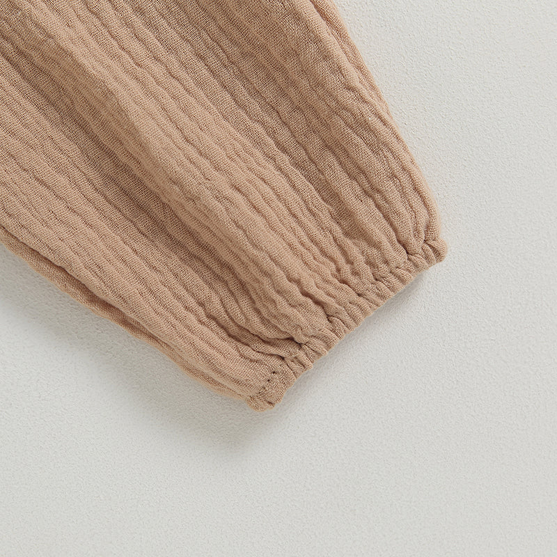 0-4Y Kids Boys Summer Fall Outfits Baby Solid Color Buttons Long Sleeve Shirts Tops + Elastic Waist Long Pants Boys Clothes Sets