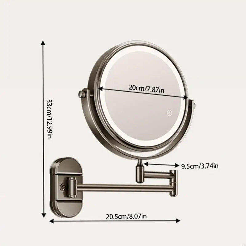 Self Priming Led Folding Bathroom Mirror Wall Mounted Light Bathroom Makeup Mirror 8 Inch 3X Magnifying Arm Extend Bath Mirrors