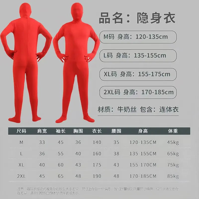 Halloween Cosplay Adult Male Solid Color Tight Fitting Invisibility Cloak Clothing Black Man Jumpsuit Invisibility Man Children'