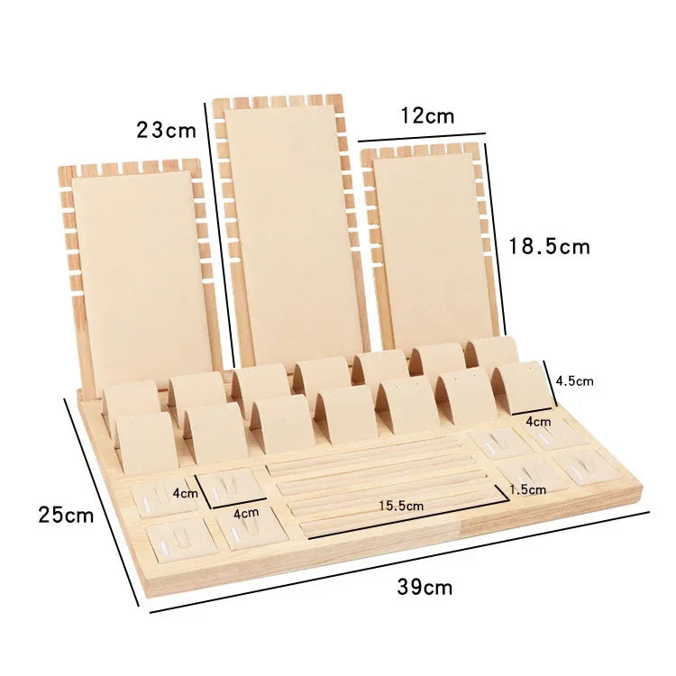 Wood Set Jewelry Counter Display Stand Necklace Pendant Holder Earring Ring Display Tray Props High-Capacity 39*25Cm